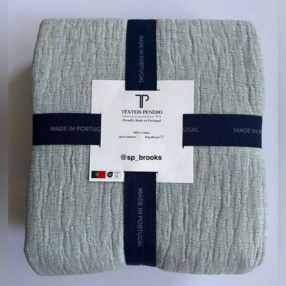 🎁Texteis Penedo Blanket - Cotton King MIP Coverlet - Denim Blue & Oatmeal